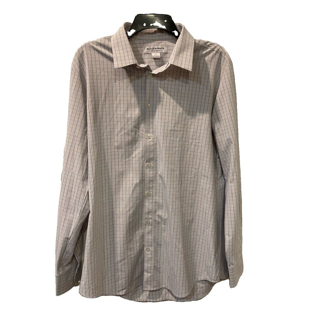 Men's Mizzen+Main Leeward Trim Fit Shirt L/S Blue Orange Checks Performance Sz L